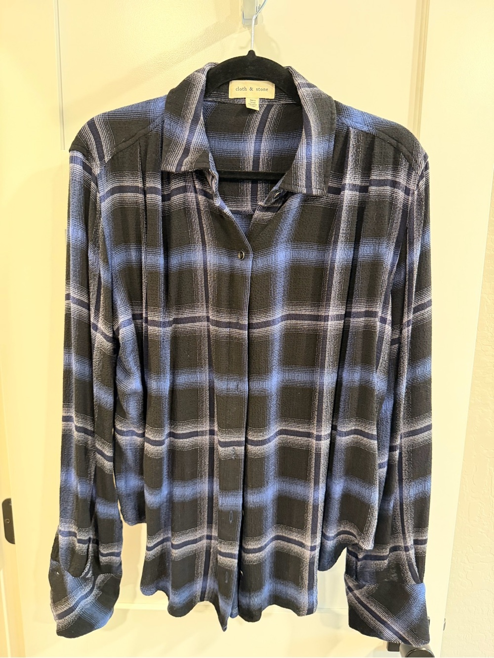 cloth & stone Black and Blue Plaid Button-Down Shirt